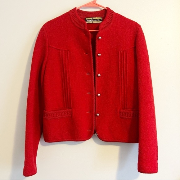 Vintage Red Wool Cardigan Sweater with Beautiful Buttons Made in Austria - Picture 1 of 8